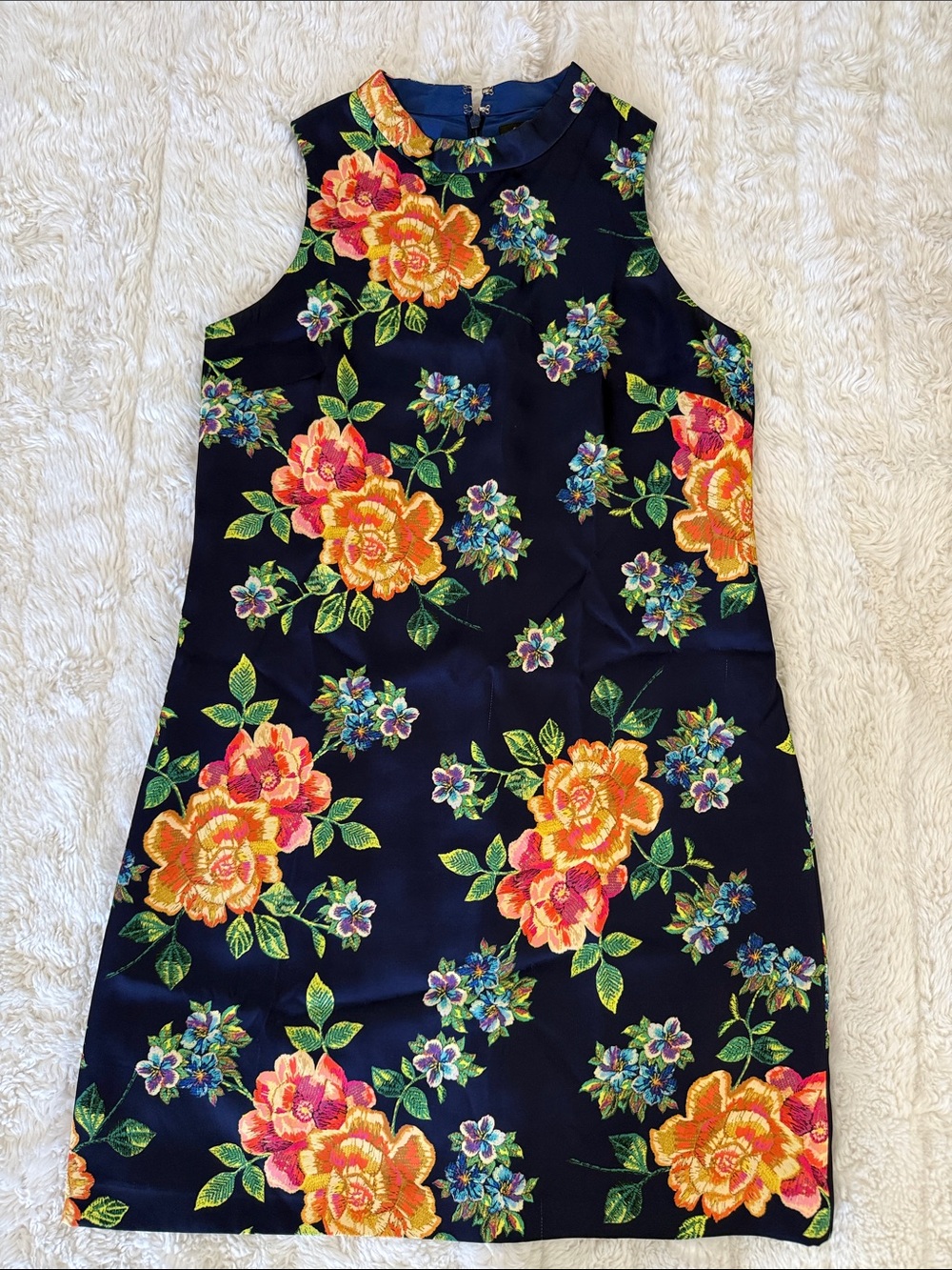 Cynthia Steffe Navy Floral Midi Dress with Yellow & Pink Roses